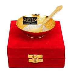 Crockery Wala Round Engraved Silver Plated Bowl & Spoon - CROCKERY WALA AND COMPANY