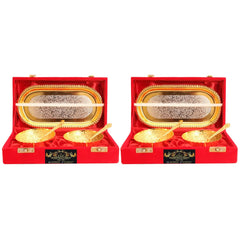 Crockery Wala Silver Plated Gold Bowl Set with Trays - CROCKERY WALA AND COMPANY