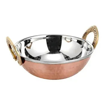 Crockery Wala & Company Steel Copper Kadai Wok Bowl, For Serving Dishes Tableware - CROCKERY WALA AND COMPANY 