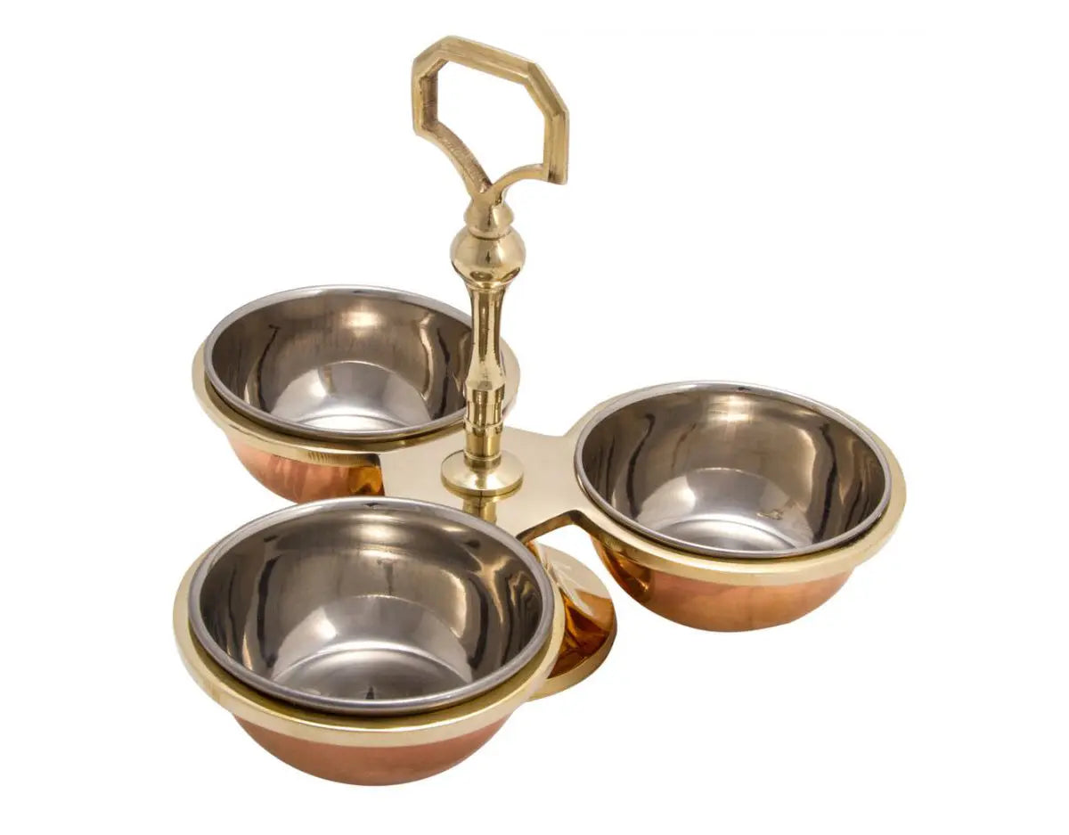 Crockery Wala & Company Copper Condiment Pickle Bowl Set With Handle, Tableware, 250 Ml Each, Pack Of 3 - CROCKERY WALA AND COMPANY 