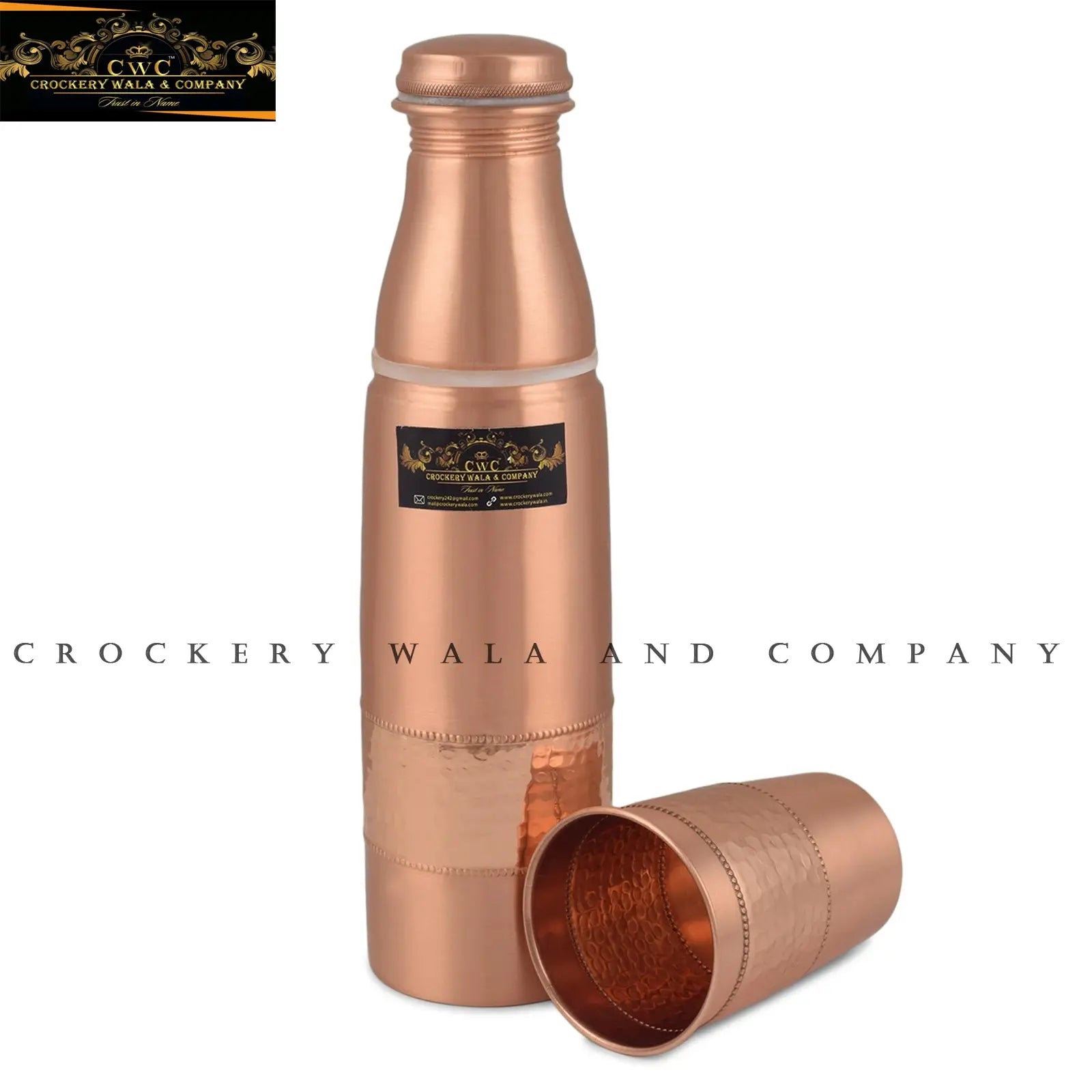 Pure Copper Bottle with Inbuilt Glass Designer Effect - CROCKERY WALA AND COMPANY 
