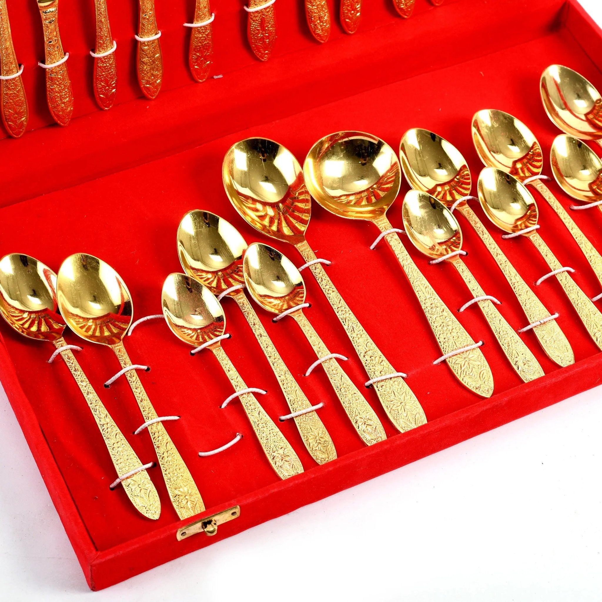Pure Brass Cutlery Set For Gifting & Dining 26 Pcs Set - CROCKERY WALA AND COMPANY