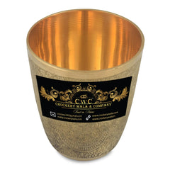 Pure Brass Embossed Glass Tumbler for Drinking Water 200 ml - CROCKERY WALA AND COMPANY