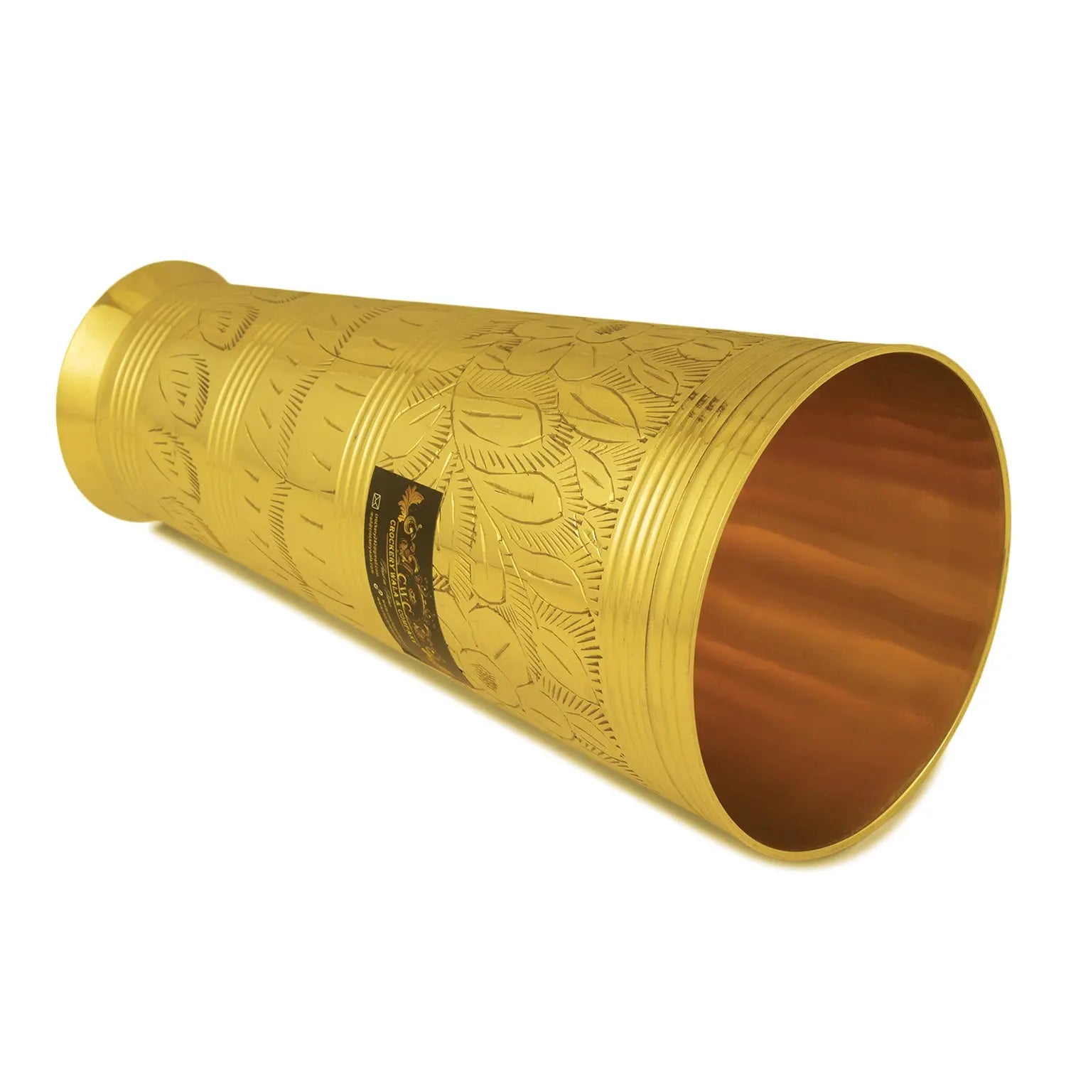 Pure Brass Punjabi Flower Embossed Lassi Glass Tumbler Set - CROCKERY WALA AND COMPANY