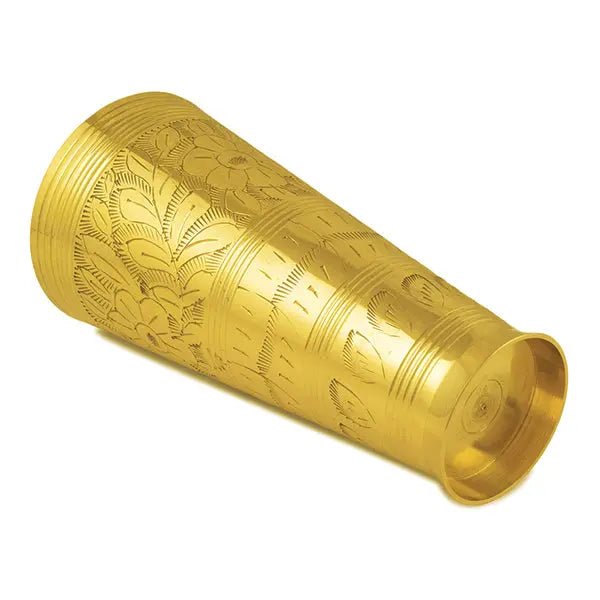 Pure Brass Punjabi Flower Embossed Lassi Glass Tumbler Set - CROCKERY WALA AND COMPANY