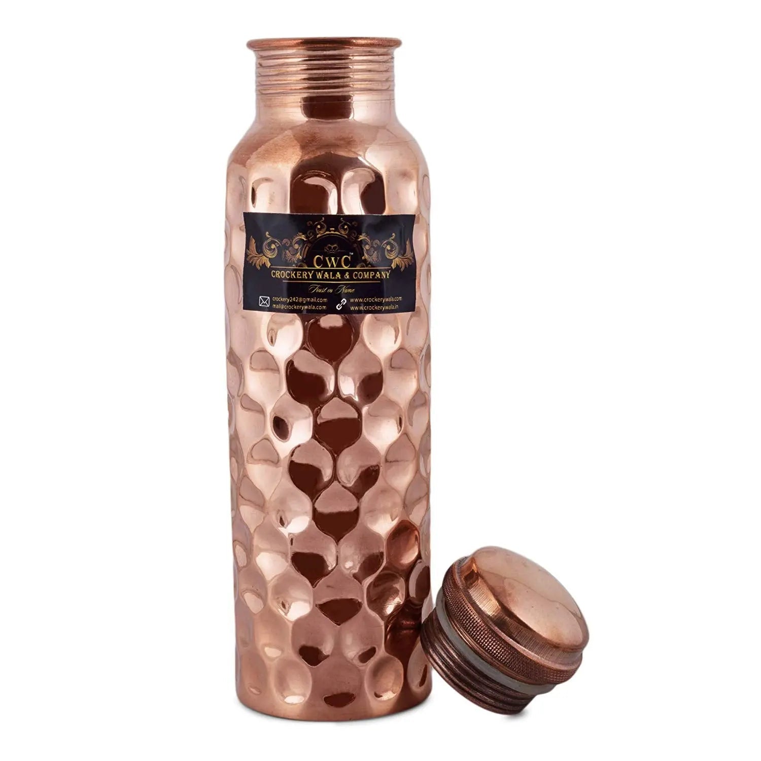 Pure Copper Bottle Diamond Finish For Water Storage 900 ML - CROCKERY WALA AND COMPANY