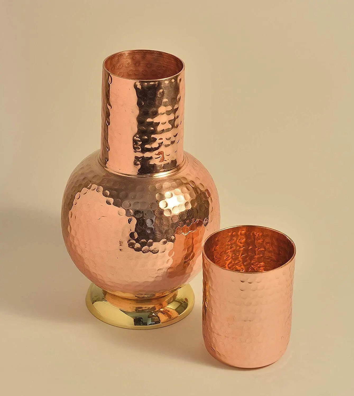 Pure Copper Bottle Jar Bedside With Glass Elegant Design - CROCKERY WALA AND COMPANY