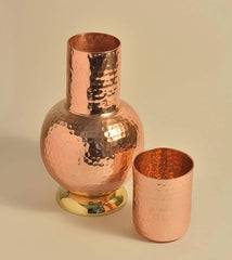 Pure Copper Bottle Jar Bedside With Glass Elegant Design - CROCKERY WALA AND COMPANY