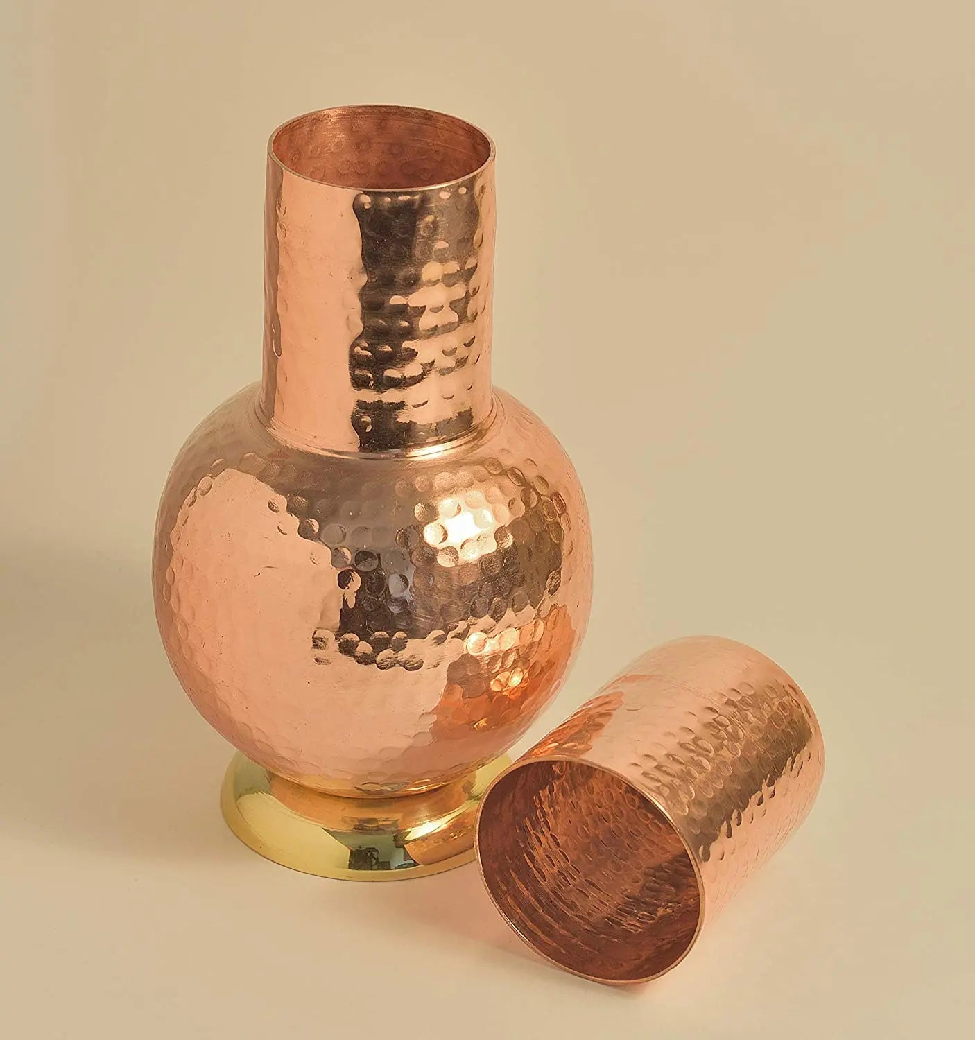 Pure Copper Bottle Jar Bedside With Glass Elegant Design - CROCKERY WALA AND COMPANY