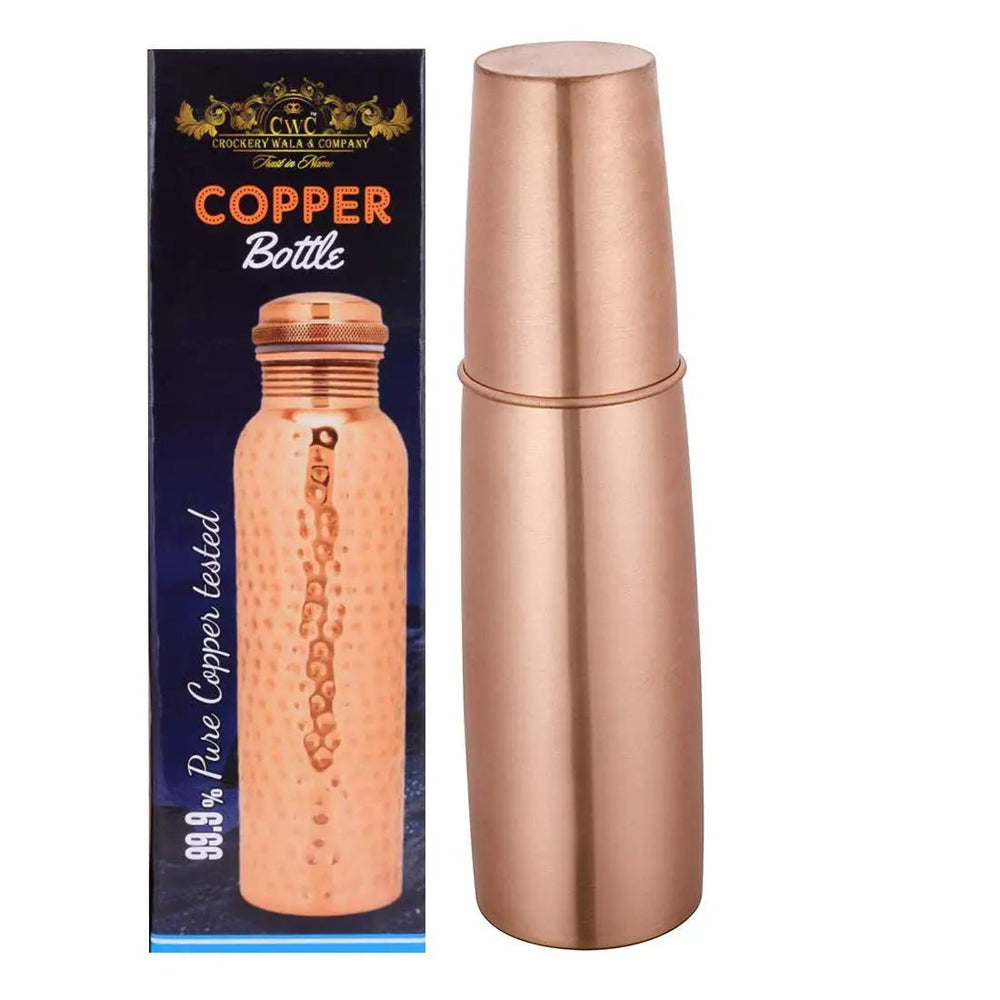Pure Copper Bottle Mattle Finish With Glass Lid 1100 Ml - CROCKERY WALA AND COMPANY