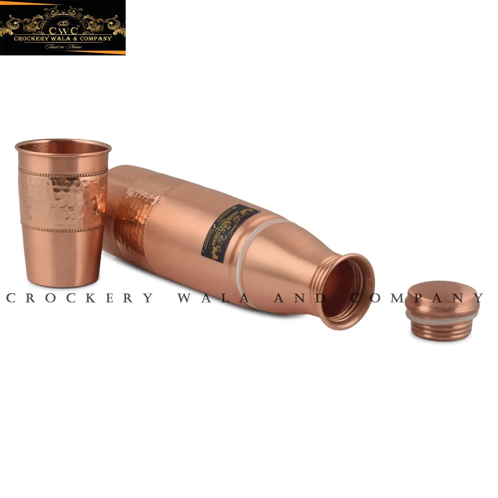 Pure Copper Bottle With Inbuilt Glass Designer Effect 1100ml - CROCKERY WALA AND COMPANY