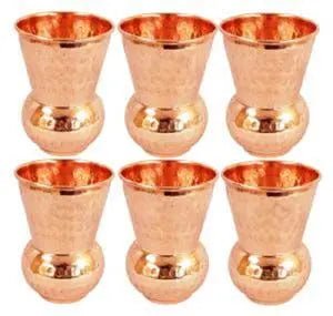 Pure Copper Glass Hammered Mughal Finish Set of 6 Mugs - CROCKERY WALA AND COMPANY