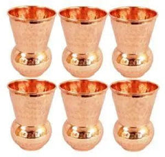 Pure Copper Glass Hammered Mughal Finish Set of 6 Mugs - CROCKERY WALA AND COMPANY