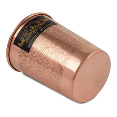 Pure Copper Glass Itching with Embossed Design 300ml - CROCKERY WALA AND COMPANY