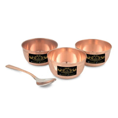 Pure Copper Plate Set Itching W/O Glass 5 Pcs Handmade - CROCKERY WALA AND COMPANY