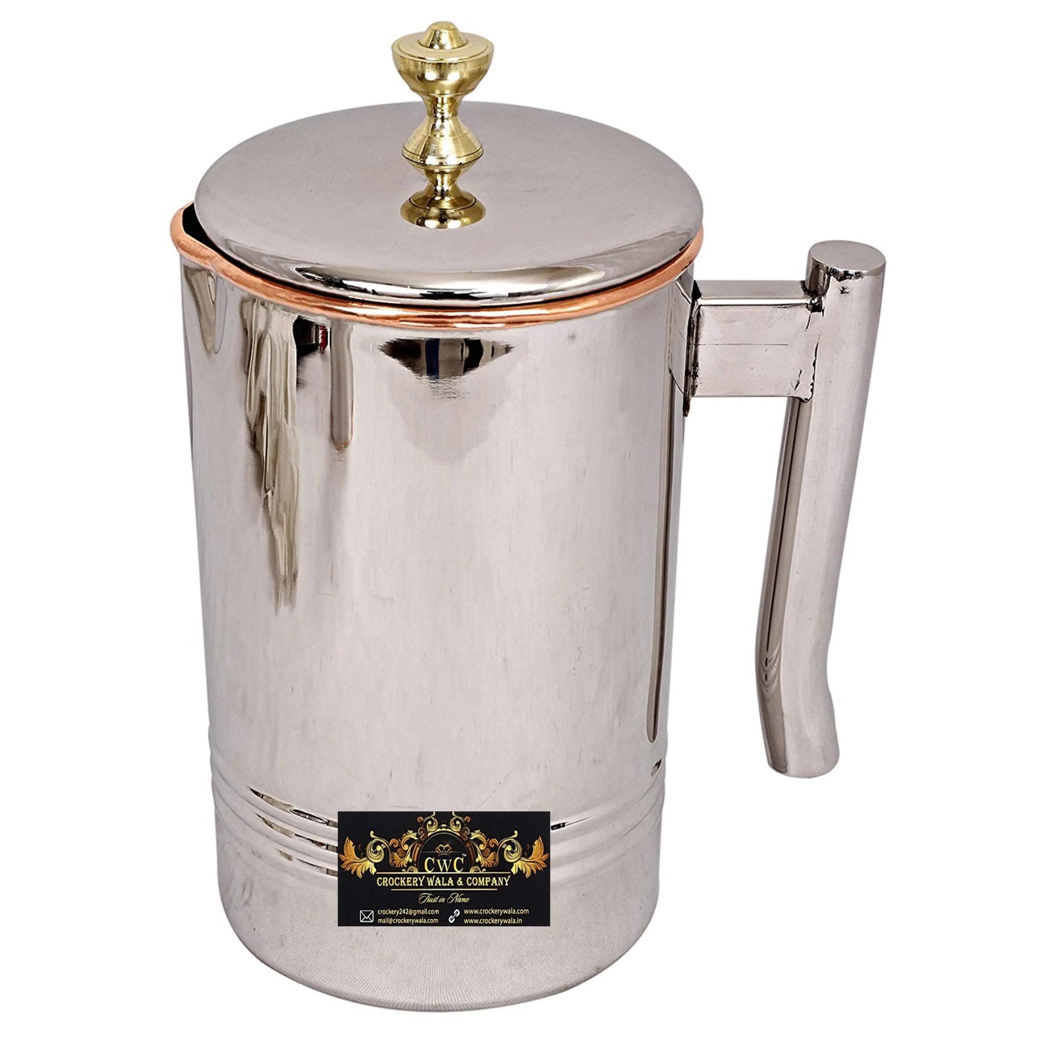 Pure Copper & Stainless Steel Jug Pitcher Jar 1400 ML - CROCKERY WALA AND COMPANY