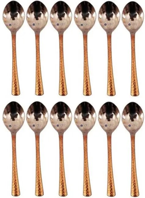 Pure Copper & Stainless Steel Tea Spoon with Hammered Handle - CROCKERY WALA AND COMPANY