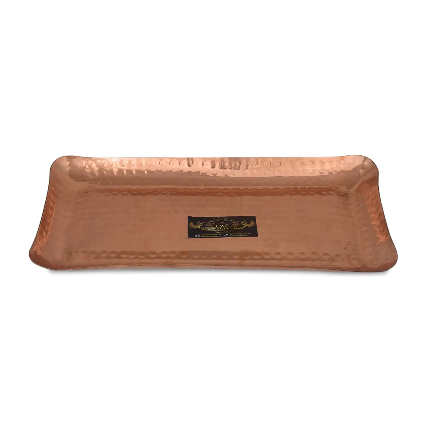 Pure Copper Tray Platter Plate Rectangle Hammered Design - CROCKERY WALA AND COMPANY