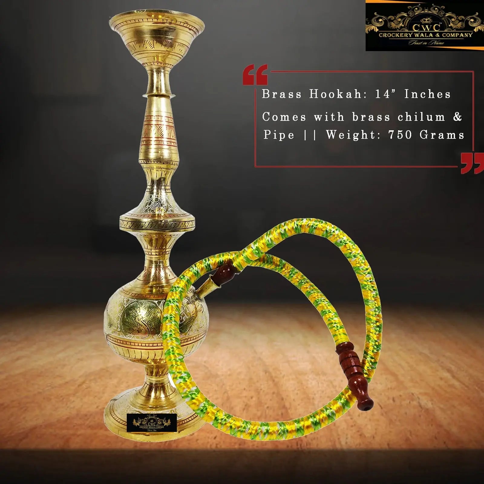 Crockery Wala And Company Pure Brass Hookah Brass Sheesha With Chilum and Pipe - CROCKERY WALA AND COMPANY 