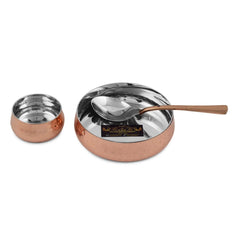 Steel Copper Curved HAMMERED Thali Set Royal 13" 8 Pcs - CROCKERY WALA AND COMPANY